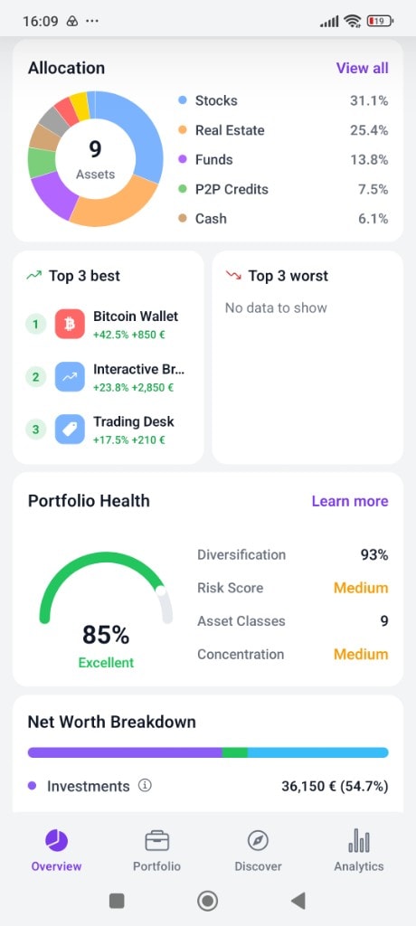 Total Wealth Tracker analytics screen